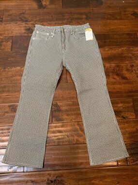 R13 Kick Fit White & Black Printed Houndstooth Japanese Denim Jeans, Size 31